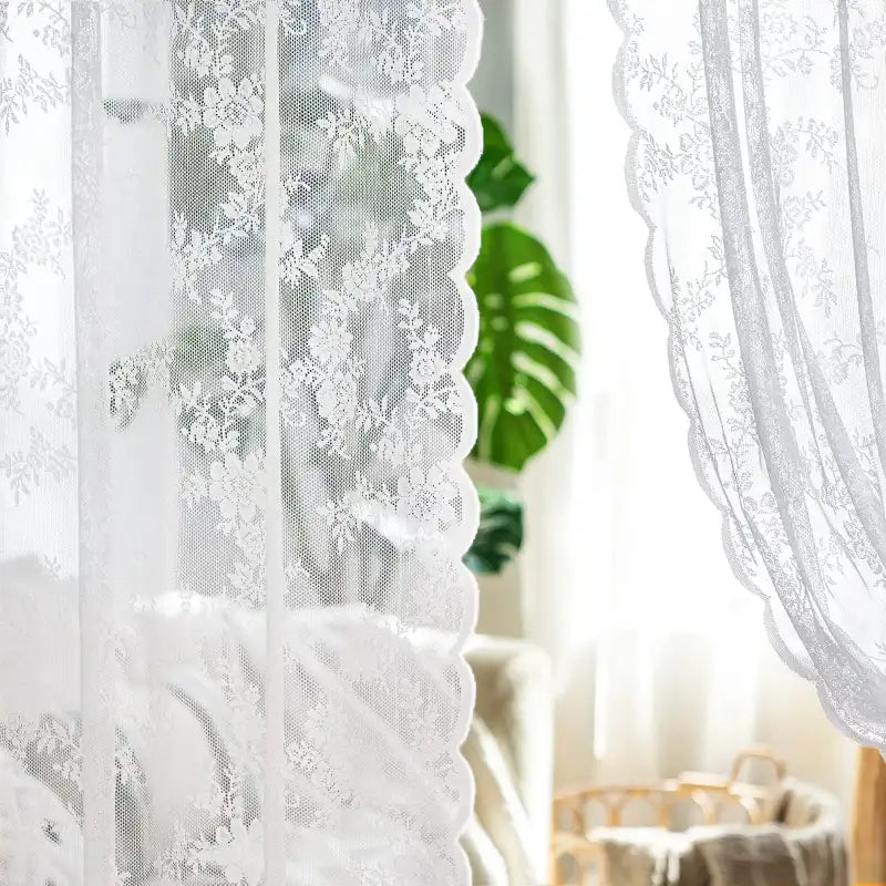 Floral Lace Elegance Curtains - 84 Sheer Scalloped