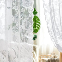White Lace Curtains 84 Inches Long for Living Room Bedroom Scalloped Sheer Curtains Rose Floral Embroidered Farmhouse