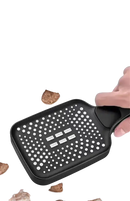 Black shower head with walnut-smashing claim.