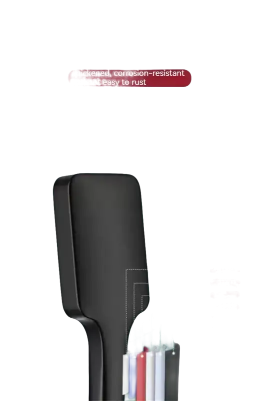 Black shower head with plating layers diagram.