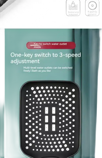 Black shower head with multiple water outlets.