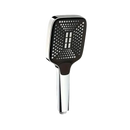 Chrome and black square shower head.