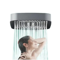 Dual-use shower head with water flowing.