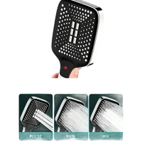 Square shower head with multiple spray patterns.