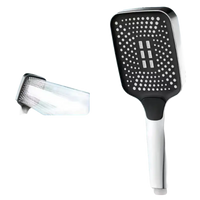 Silver three-speed shower head.