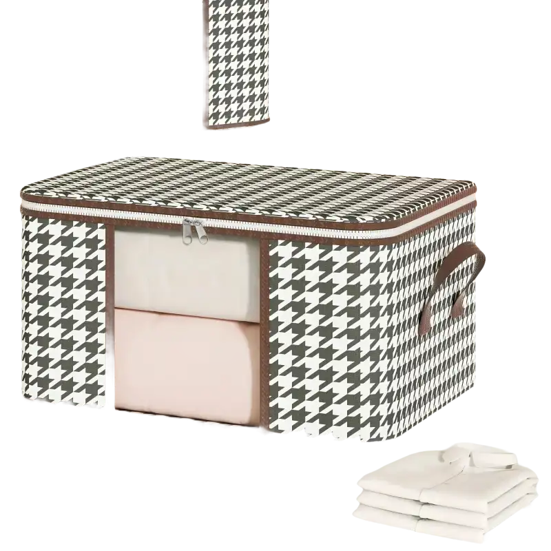 Houndstooth patterned storage box.