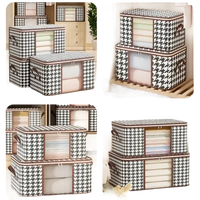 Houndstooth patterned storage boxes.