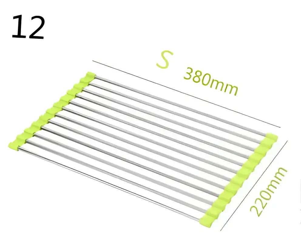 Foldable Stainless Steel Kitchen Sink Rack - Green / 12 S