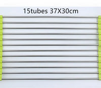 Foldable Stainless Steel Kitchen Sink Rack - Green / 15tubes 37X30cm