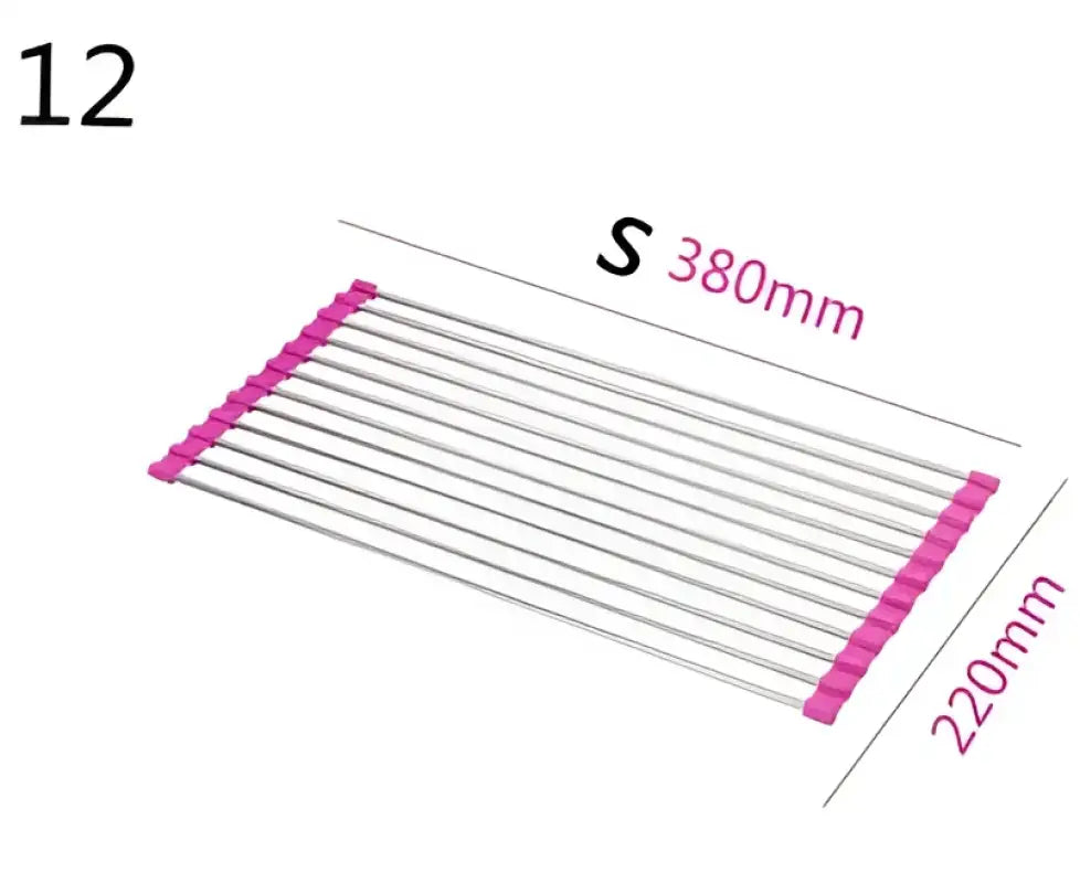 Foldable Stainless Steel Kitchen Sink Rack - Pink / 12 S