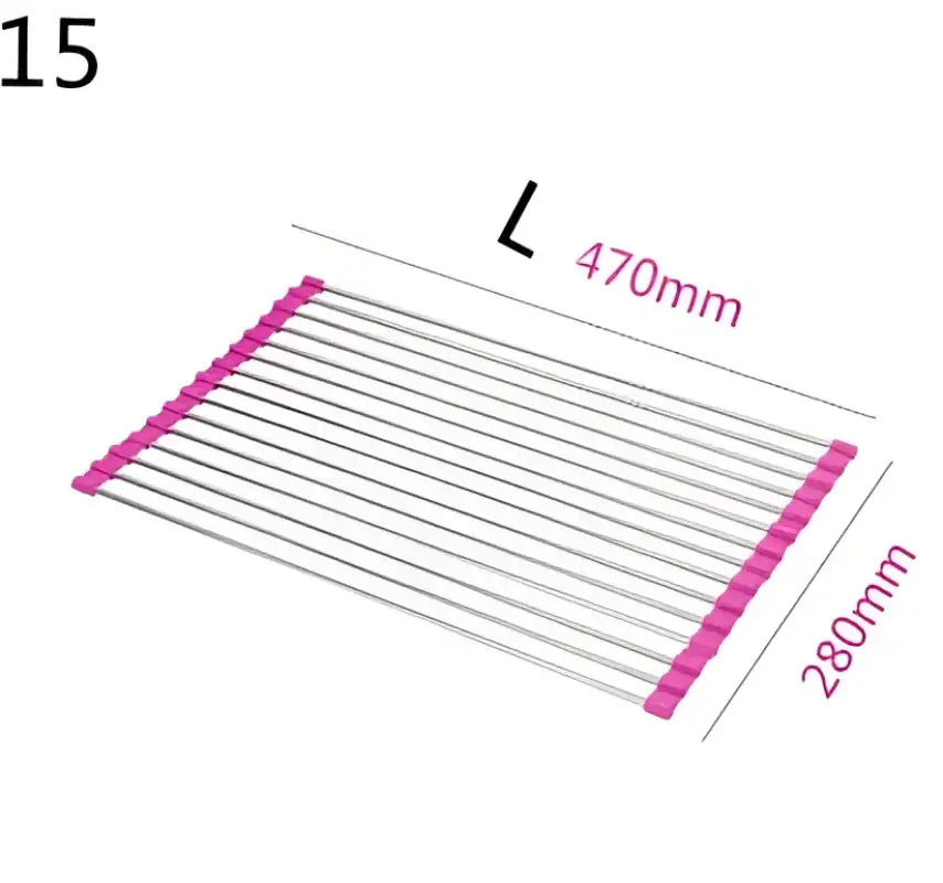 Foldable Stainless Steel Kitchen Sink Rack - Pink / 15 L