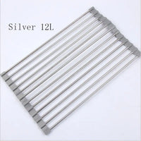 Foldable Stainless Steel Kitchen Sink Rack - Silver / 12L