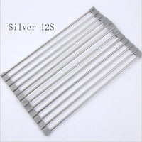 Foldable Stainless Steel Kitchen Sink Rack - Silver / 12S