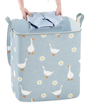 Goose and daisy patterned laundry hamper.