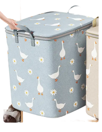 Goose and daisy patterned storage bin with lid.