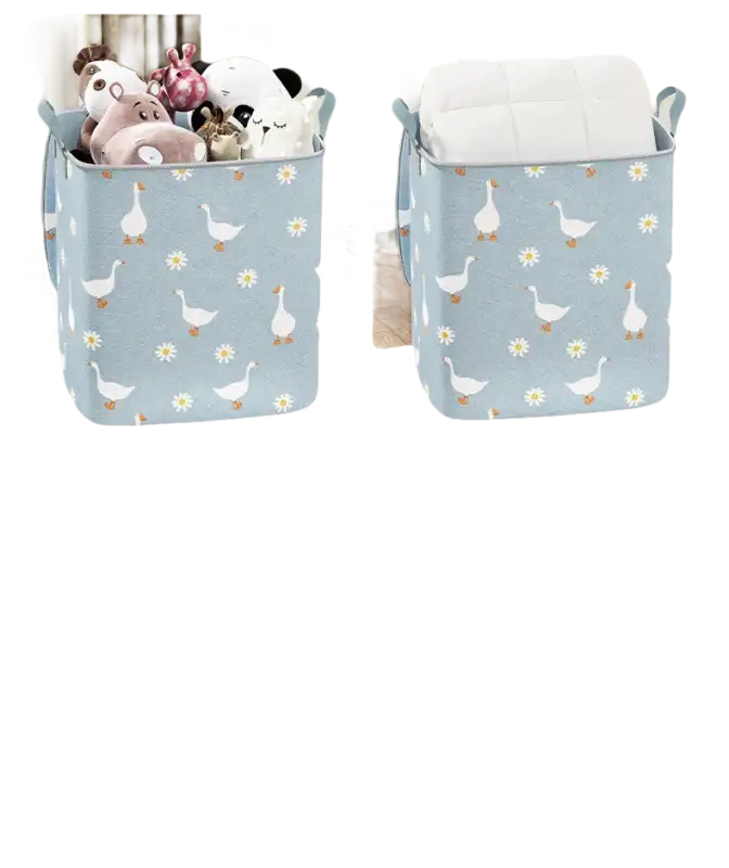 Goose-patterned storage bin.