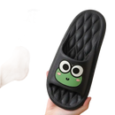 Black frog-themed slide sandals.