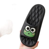 Black frog-themed slide sandals.