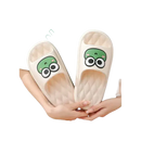 Frog-faced beige slippers.