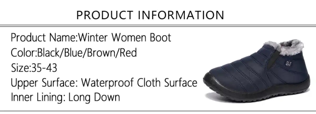 Winter Women Boots Waterproof Snow Boots Plus Size Casual Flat Ankel Boots Antislip Warm Fur Women Shoes Plush