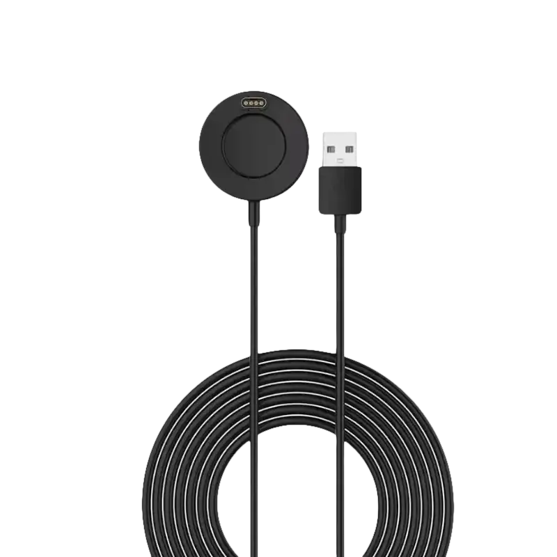 Black circular magnetic charging cable with USB connector.