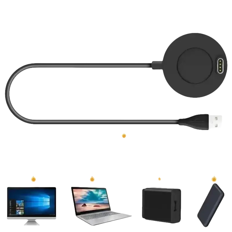 Black charging cable with USB connector.
