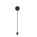 Round smartwatch charger with USB cable.