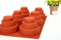 Silicone 3-Layer Cake Mold with 6 Holes - Red