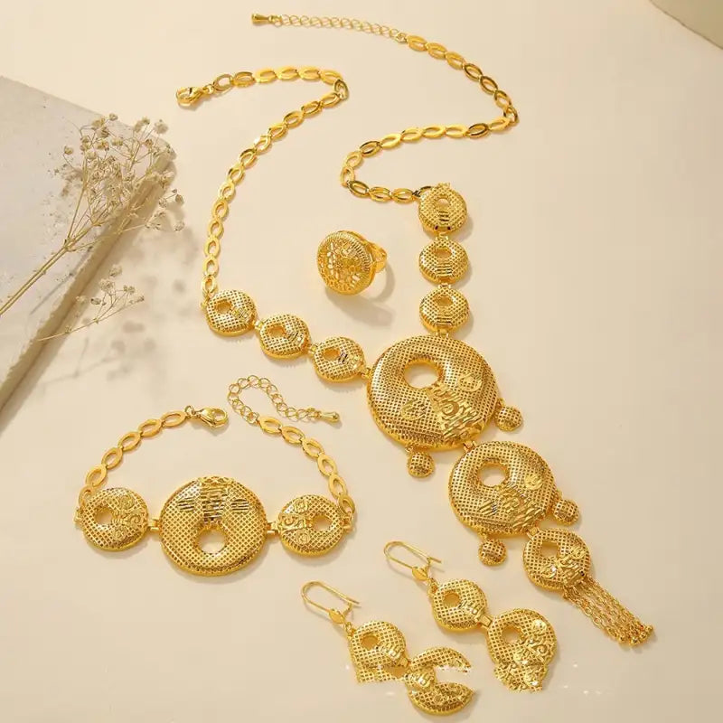 Golden Earrings and Necklace Set Sweetheart