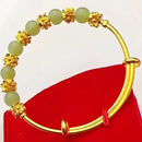 Chalcedony Blossom Brass Bracelet - Luxe Vintage Charm - Jade agate flower pushpull br
