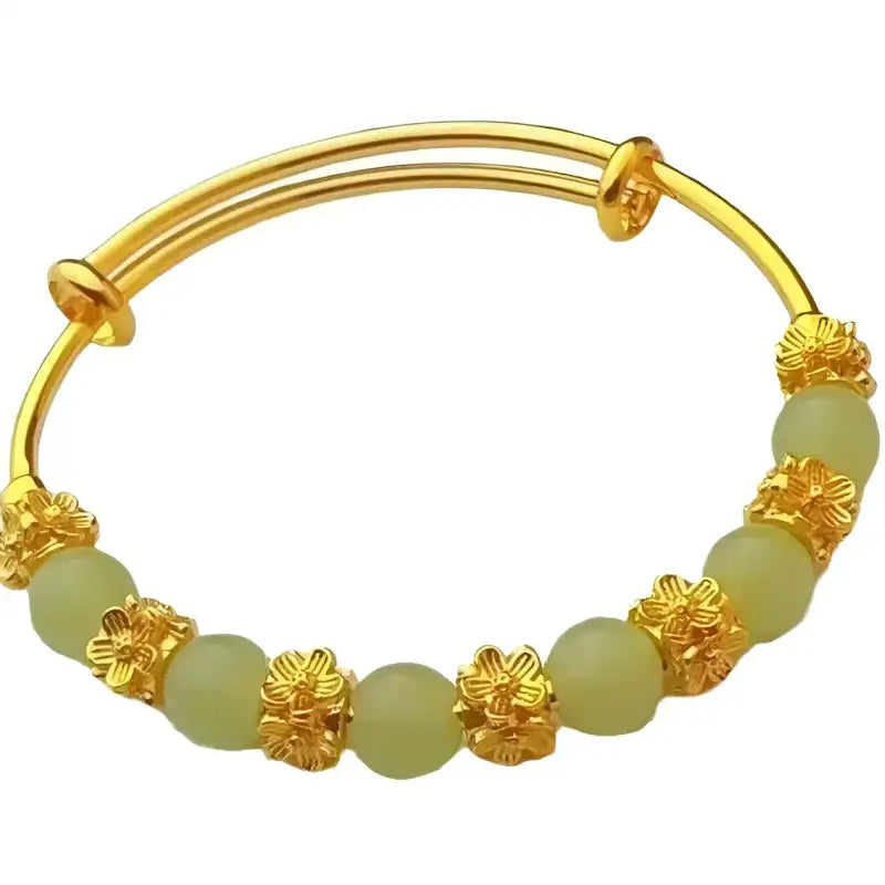 Chalcedony Blossom Brass Bracelet - Luxe Vintage Charm - Jade agate flower pushpull br
