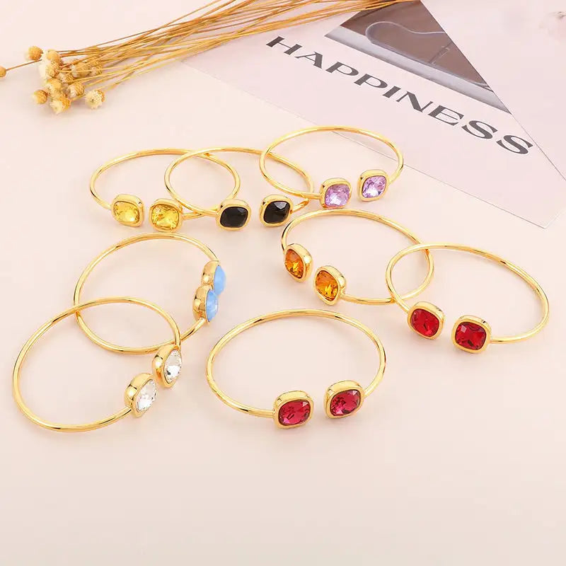 Golden Gemstone Square Hollow Bracelet Love