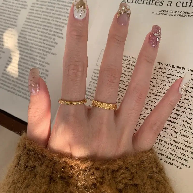 Retro Hemp Lace Brushed Ring - Gold