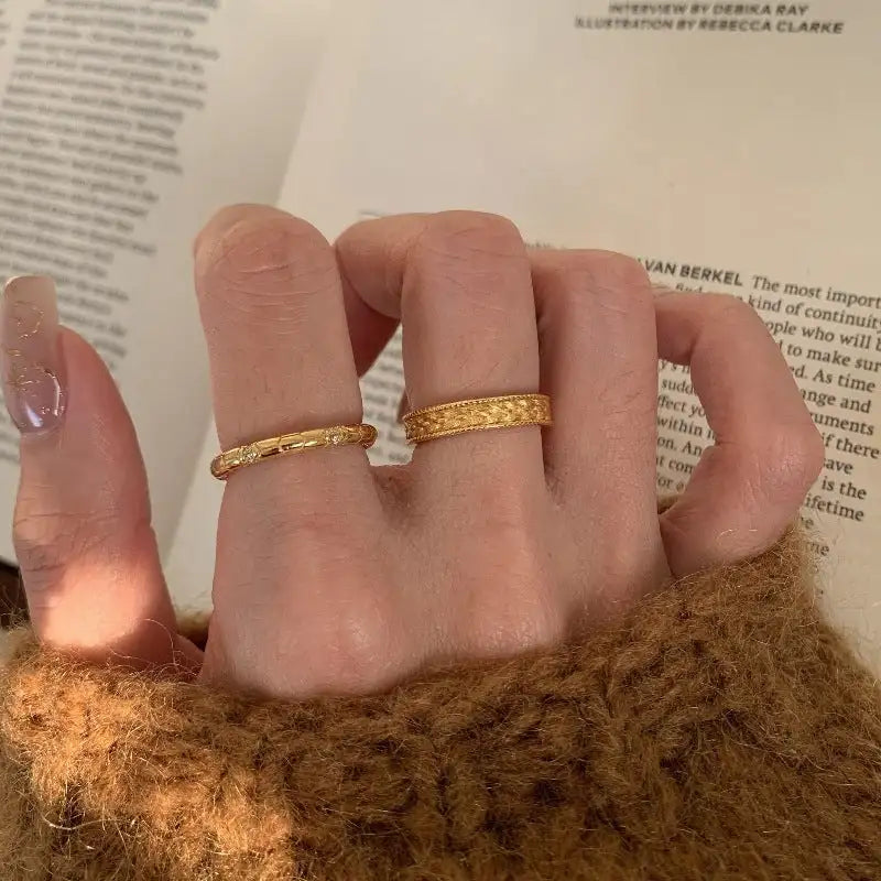 Retro Hemp Lace Brushed Ring - Gold