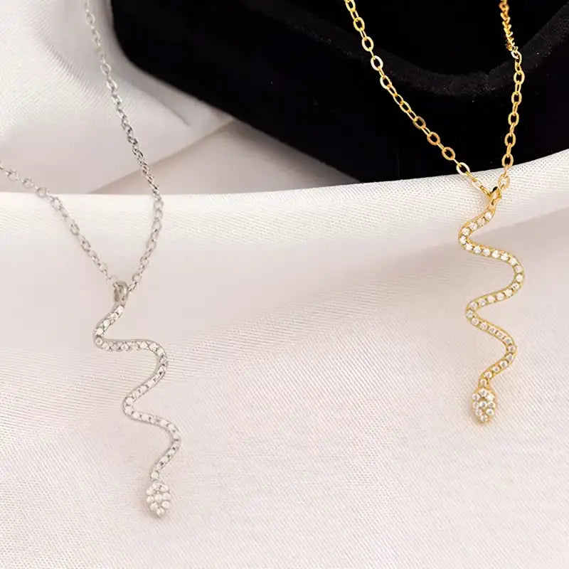Golden Snake Charm Sterling Silver Necklace