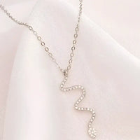 Serpent’s Embrace: Diamond S925 Silver Necklace - White Gold Color / 925 Silver