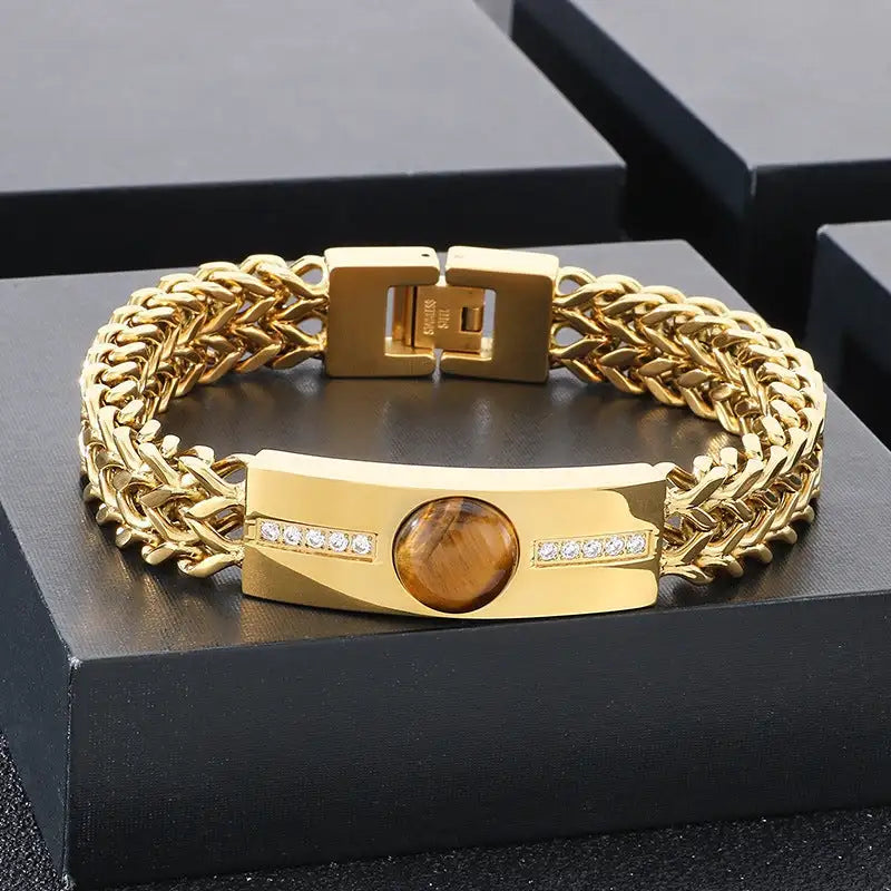 Golden Tigereye Titanium Steel Bracelet Love