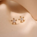 Zircon Bloom Studs: Elegant Inlaid Flower Earrings - KE0897 / 18K