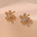Zircon Bloom Studs: Elegant Inlaid Flower Earrings - KE0897 / 18K