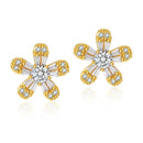 Zircon Bloom Studs: Elegant Inlaid Flower Earrings - KE0897 / 18K