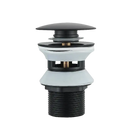 Black and white sink drain with measurements.