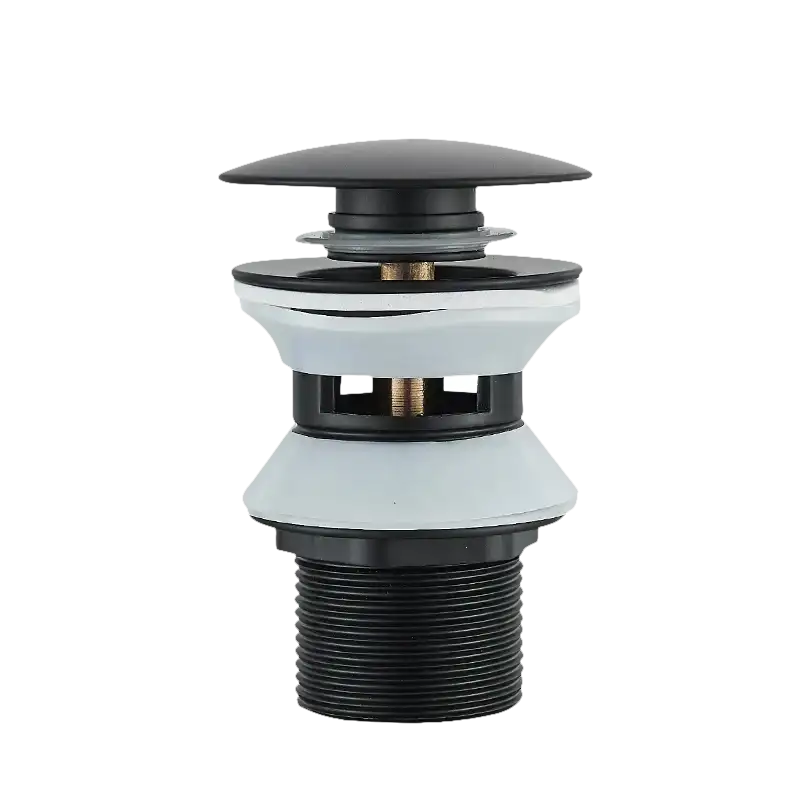 Black and white sink drain with measurements.