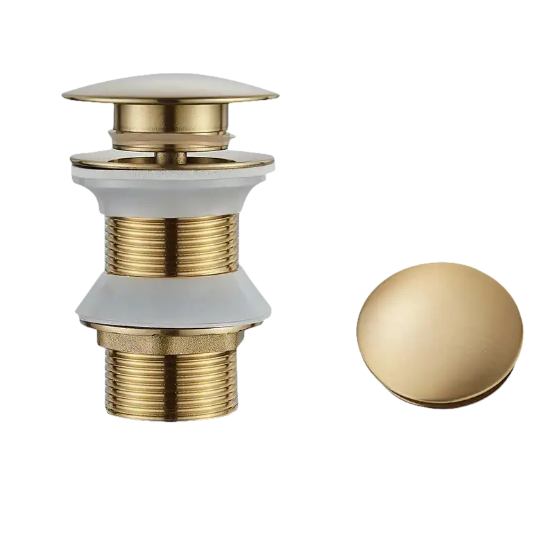 Brushed gold sink drain.