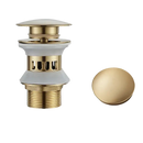 Brushed golden sink drain assembly.