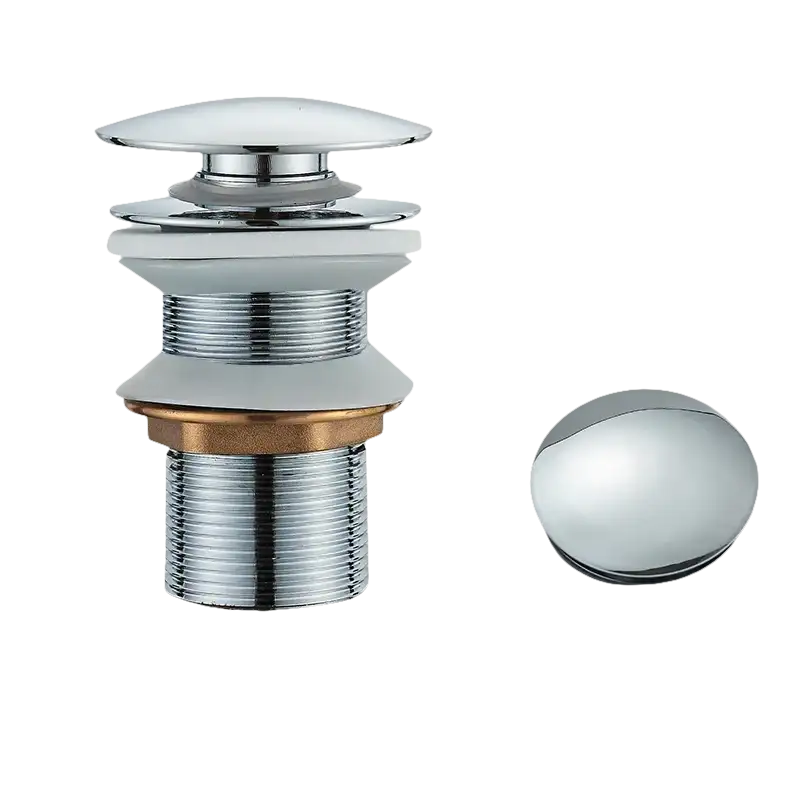 Chrome bathroom sink drain.