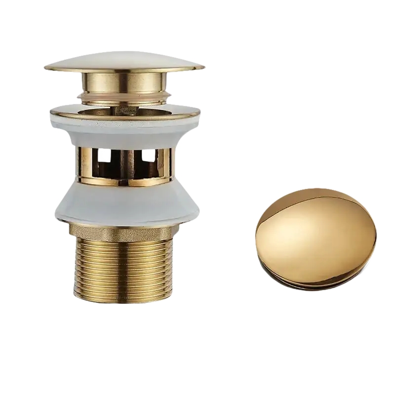 Gold and white sink drain.