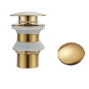 Gold-colored sink drain assembly.
