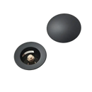 Matte black sink drain and stopper.