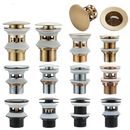 Sink drain stoppers in various finishes.