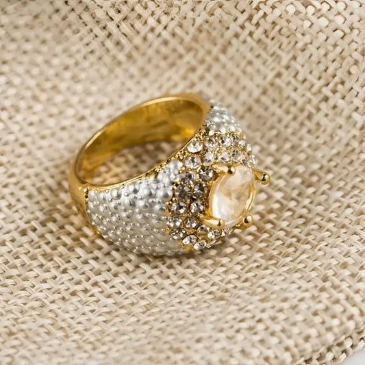 Golden Square Gemstone Ring